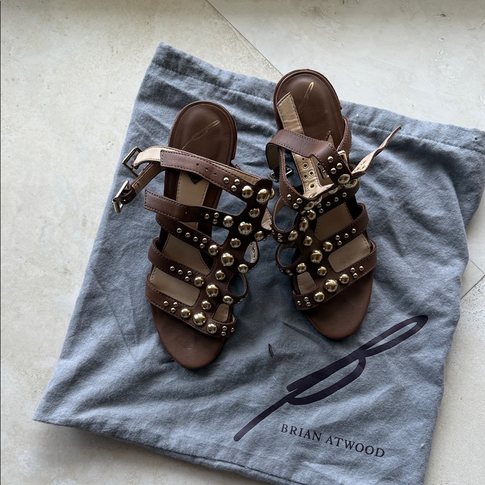 Brian Atwood Brown Studded Sandals